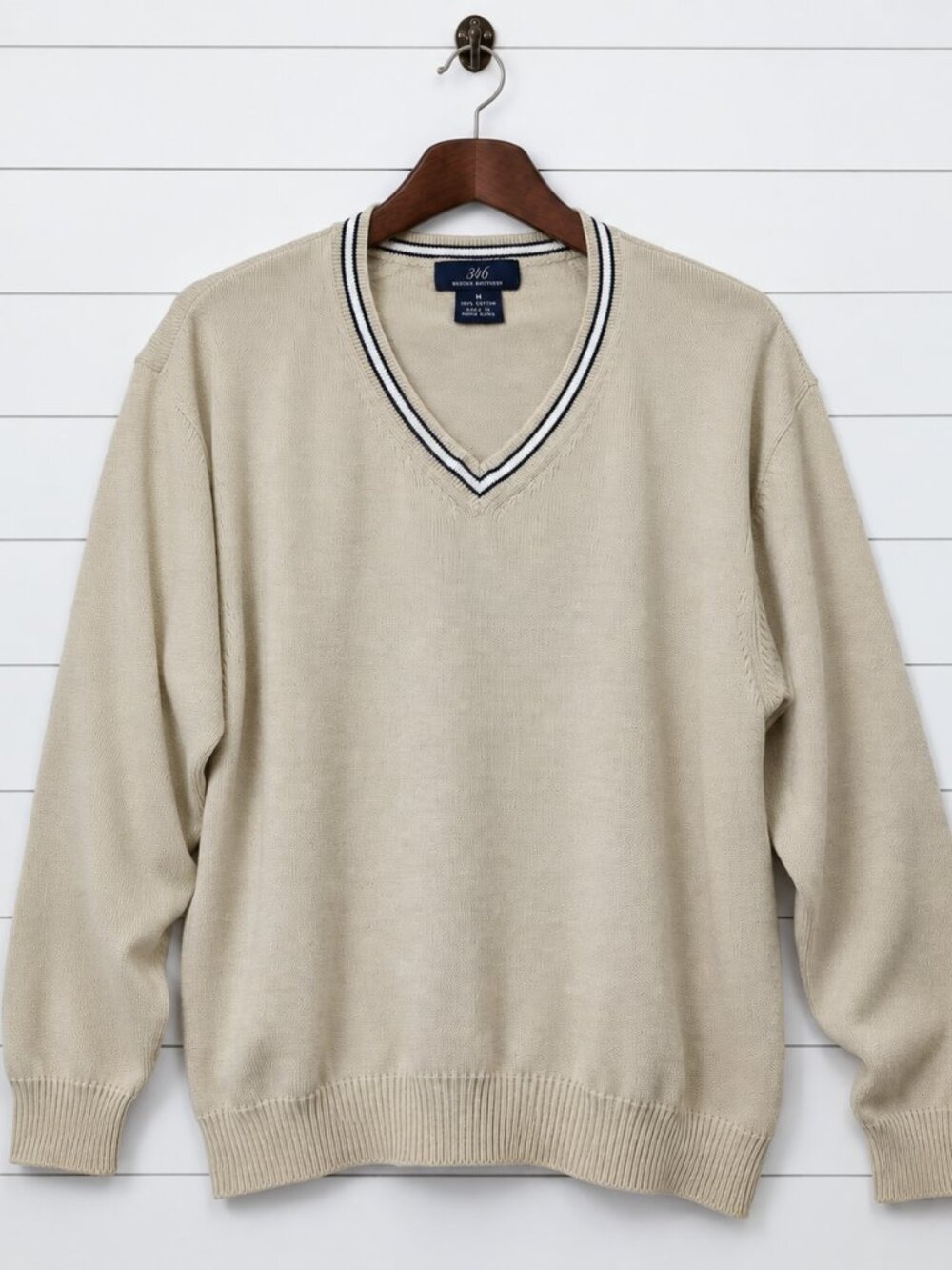 Brooks Brothers 346 Vintage Men’s M Cream Cotton V Neck Sweater Preppy Ivy Leagu